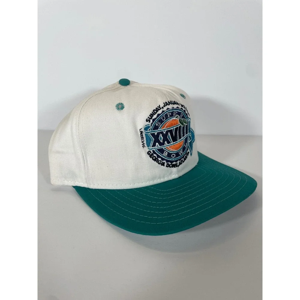 Vtg 1994 Super Bowl XXVIII Snapback Team NFL AJD Atlanta Georgia Dome White USA